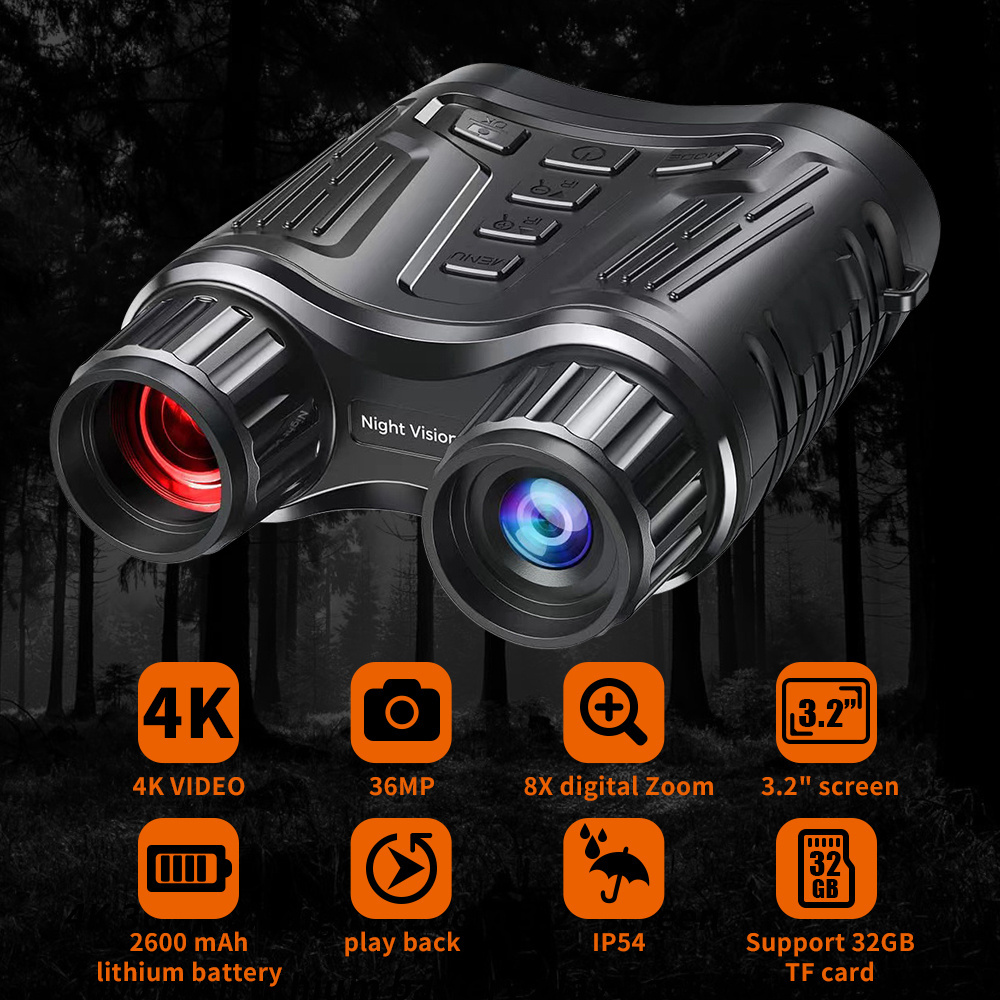 Newest 4K 36MP 3.2 Inch Large Screen 8X Digital Zoom Rechargeable Hunting Digital Infrared Binoculars Night Vision Device