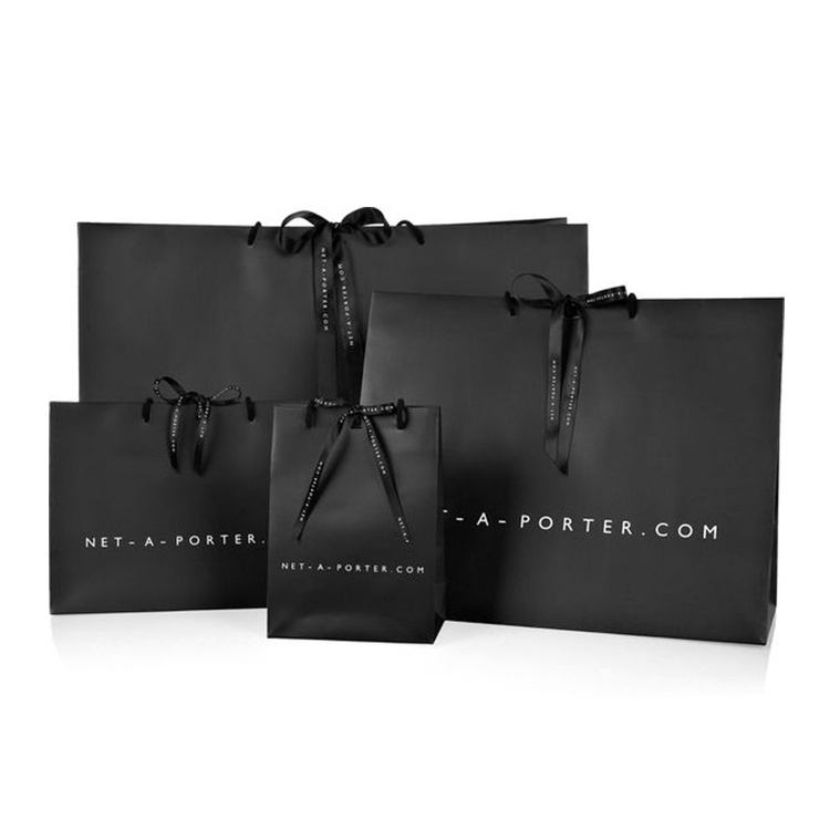 Custom Private Logo Printed Black Pink Small Personalized Luxury Shopping Tote Gift Paper Bags With Ribbon Handles For Jewelry