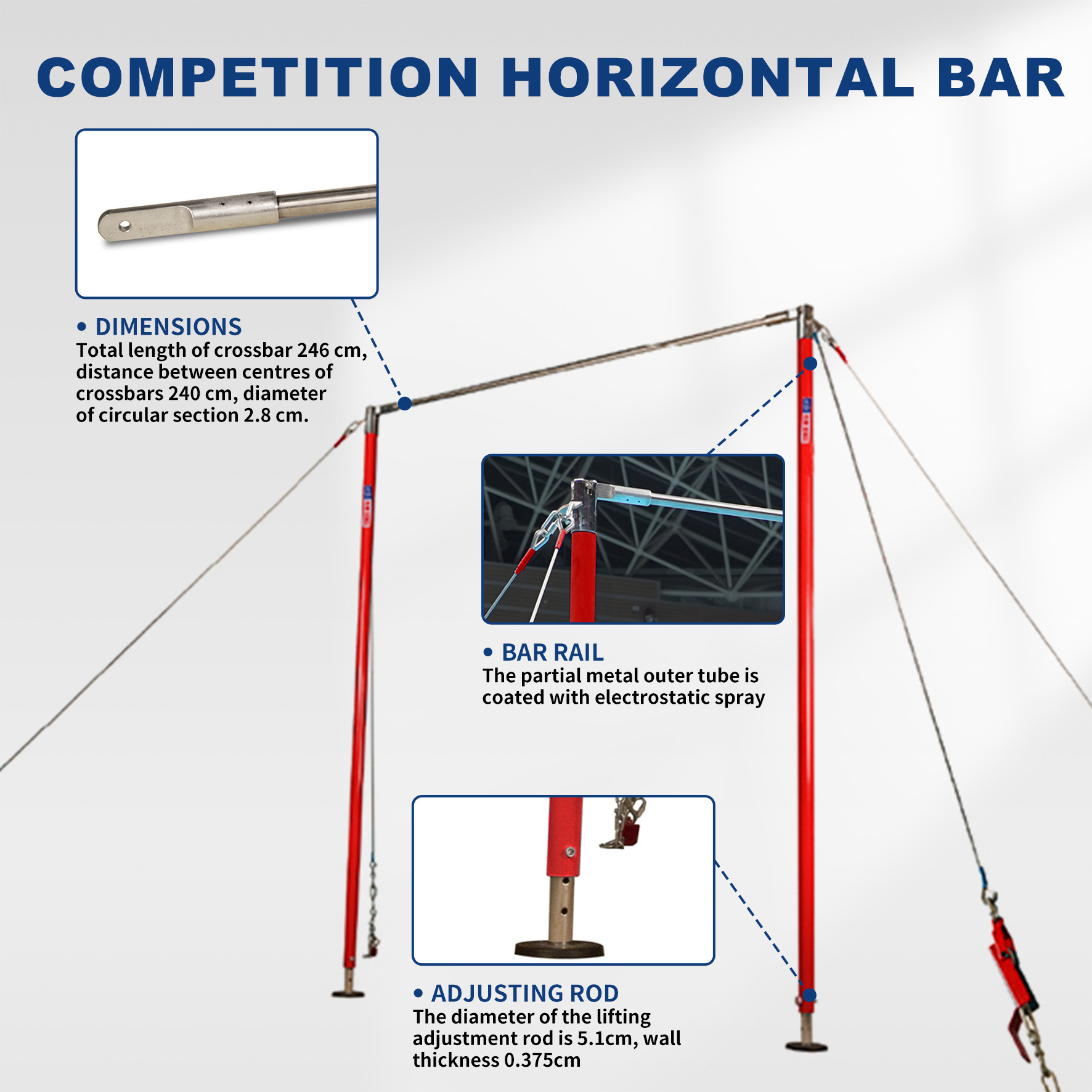 Gaofei Club Series Athletics Horizontal Bar Adjustable Gymnastics Horizontal Bar Professional For Gymnast Competition and Traini