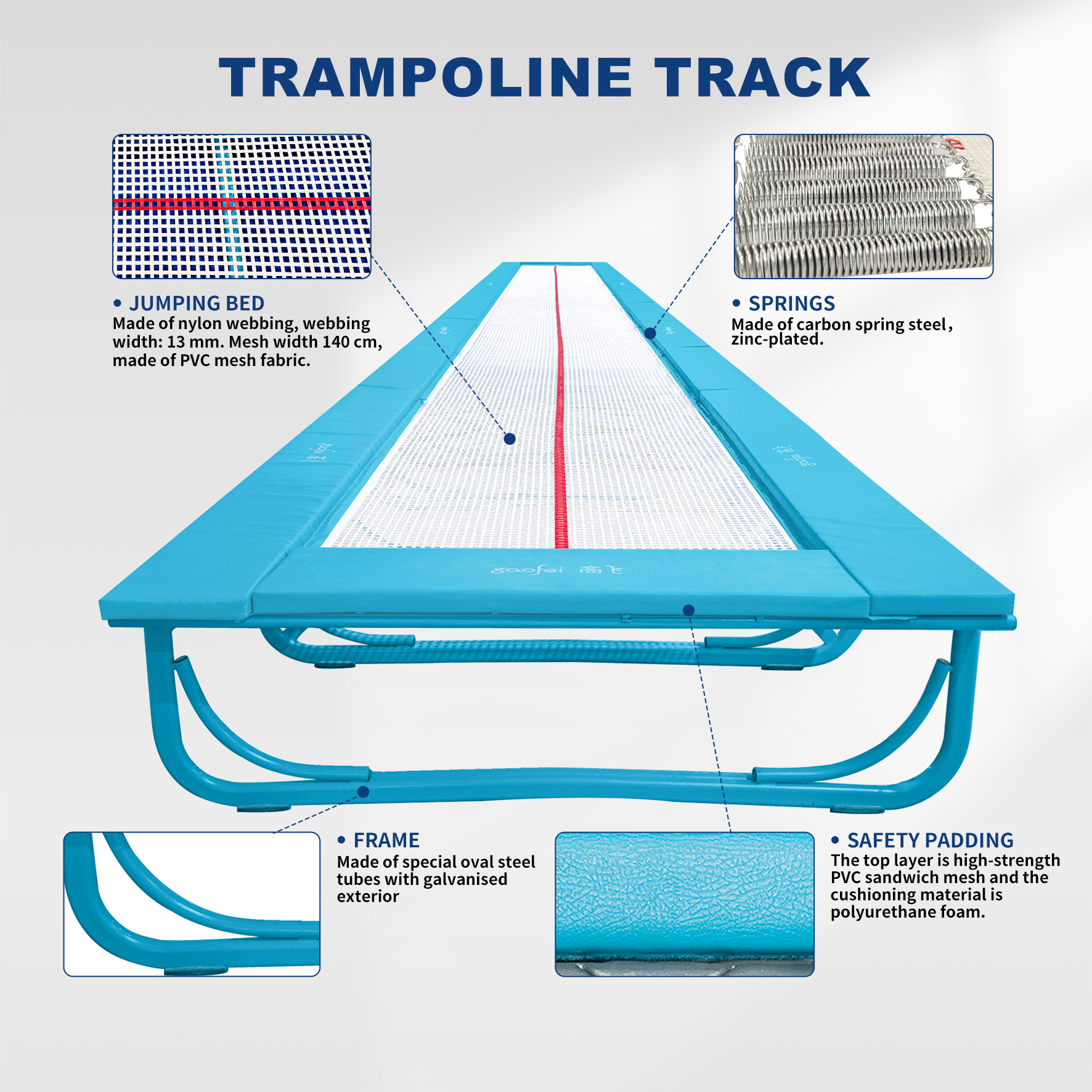 Gaofei High Quality Tumbled trampolin Customized Size Trampoline Tumble Track Long Trampoline  Jumping For Gymnastic Training