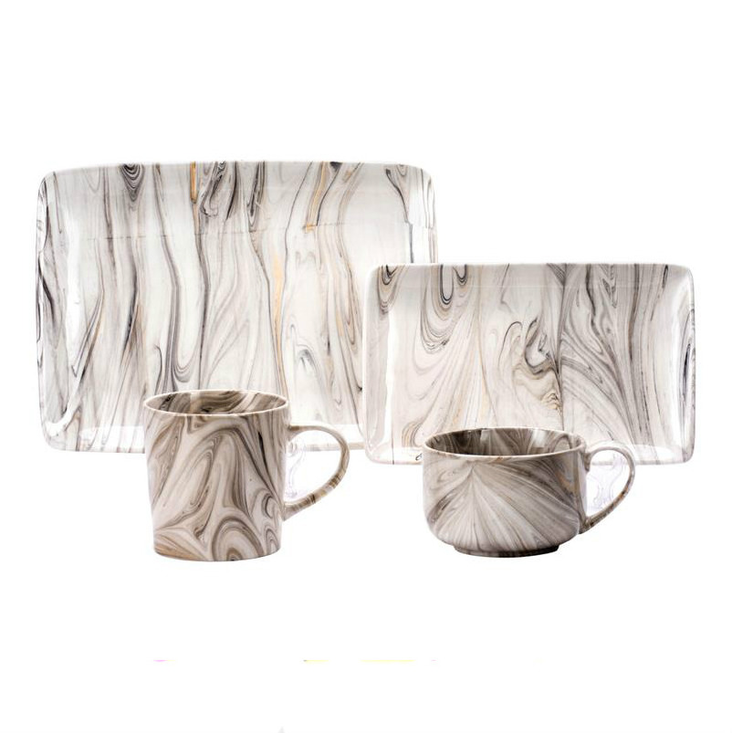 Marble Ceramic Dinner Set Royal Porcelain Tableware Stoneware Marble Coffee Mugs Dinnerware Sets With Full Glaze