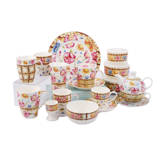 Stoneware Porcelain 16Pcs Wonderful Flowers Design Bone China Dinnerware Sets For Wedding