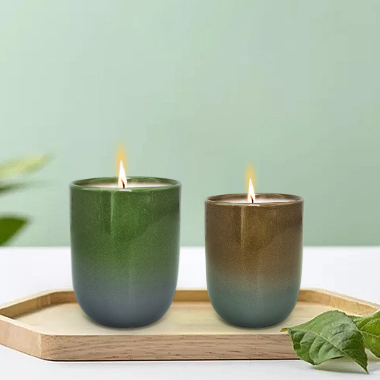 High Quality Wholesale Custom Round Bottom Stone Ceramic Candle Vessels Jars Grey Matte Modern Nordic 12Oz Candle Vase For Gift