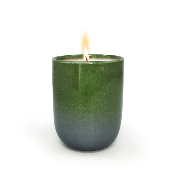 High Quality Wholesale Custom Round Bottom Stone Ceramic Candle Vessels Jars Grey Matte Modern Nordic 12Oz Candle Vase For Gift