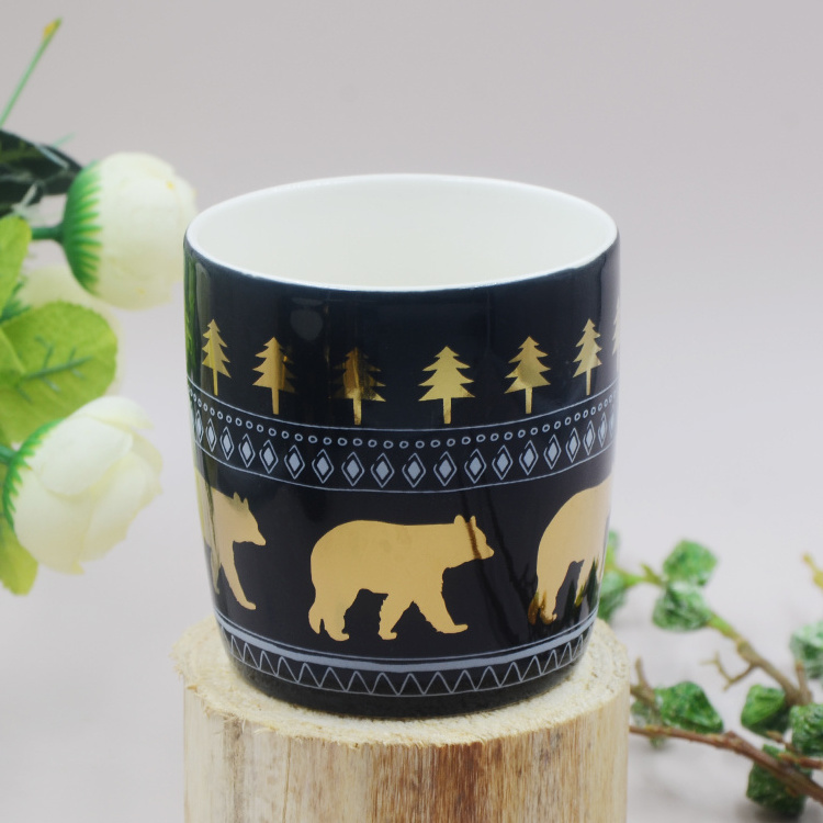 Winter Holiday Season New Collection Cute Polar Bear Drinkware Electroplate Decal Wrap Black Glaze Christmas Mug With Handle