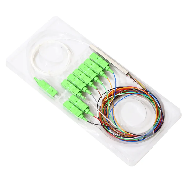 1*8 Steel Tube G657A 0.9mm Fiber Optic PLC Splitter With SC/APC connector