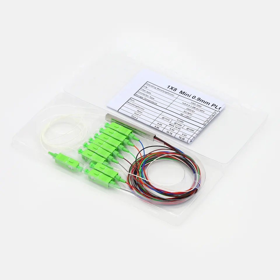 1*8 Steel Tube G657A 0.9mm Fiber Optic PLC Splitter With SC/APC connector