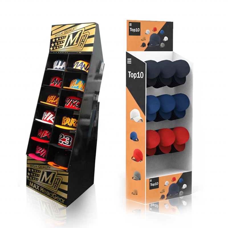 Hat Display Rack Stand Retail Store Cardboard Baseball Display Stand Floor Pop Cardboard Hat Hook Display Rack Units For Hat