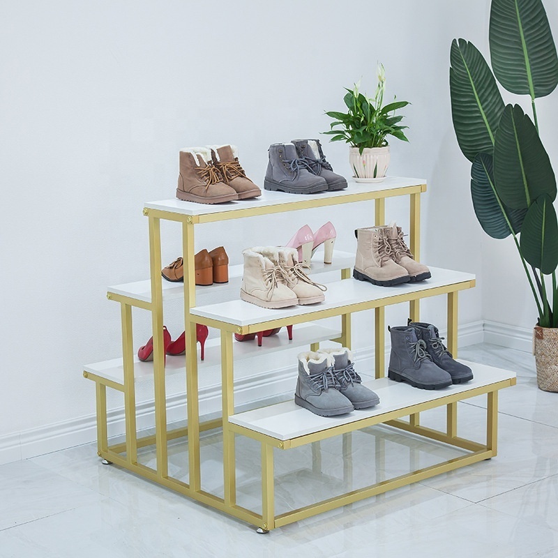 3 Tier Stainless Steel Women'S Shoes Display Shelf Gold Metal Shoe Rack Stands Bag Display Rack