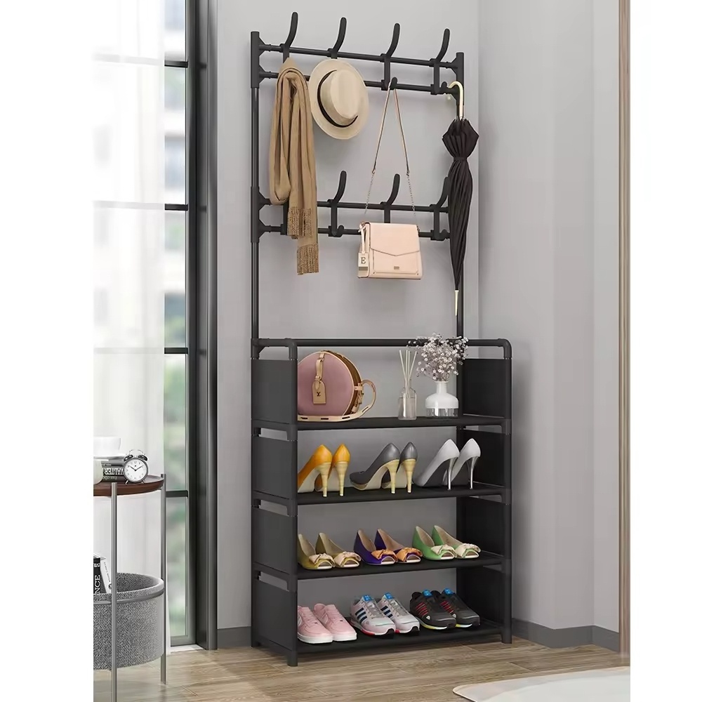 Gaogle Coat Racks Shoe Storage Bench Rack Hall Tree With 7 Hooks And 4-Tier Shoes Storage