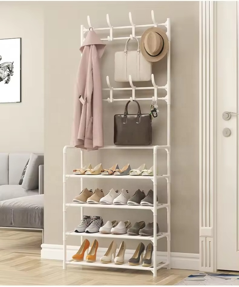 Gaogle Coat Racks Shoe Storage Bench Rack Hall Tree With 7 Hooks And 4-Tier Shoes Storage