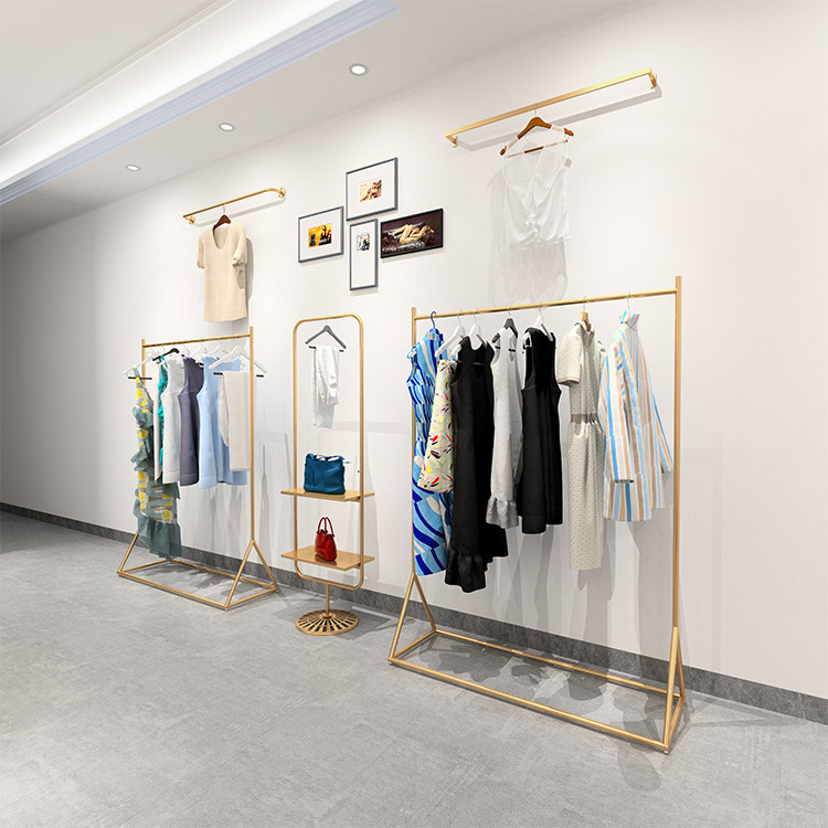 Modern Hanging Garment Display Rack Golden Pink Clothing Shop Display Clothing Racks Stand For Shop