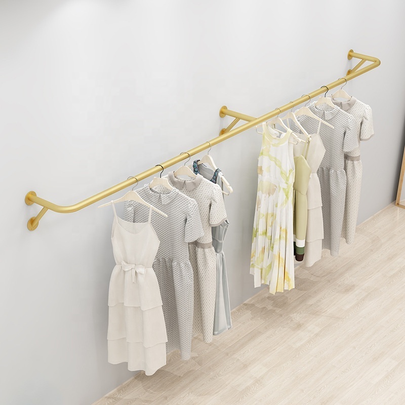 Space Saving Clothes Rail Laundry Coat Rack Drying Clothes Rack Clothing Wall Mount Rack Gold For Boutique