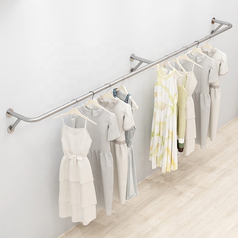 Space Saving Clothes Rail Laundry Coat Rack Drying Clothes Rack Clothing Wall Mount Rack Gold For Boutique