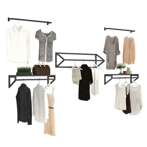 Heavy Duty Detachable Garment Bar Space-Saving Wall Mount Clothes Black Hanger Rack For Clothing Store V Shape