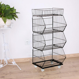 Gaogle High quality 5 tiers basket storage wire shelving white supermarket shelves