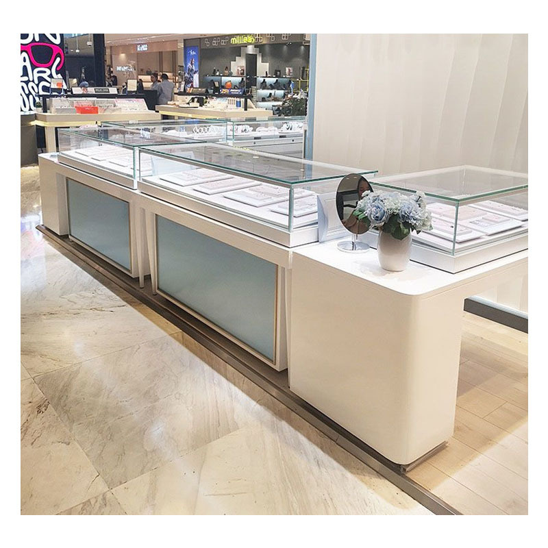 Factory Customized Mall Kiosk Glass Jewelry table Showcase Shop Jewellery Kiosk Counter Display Jewelry Kiosk for Sale