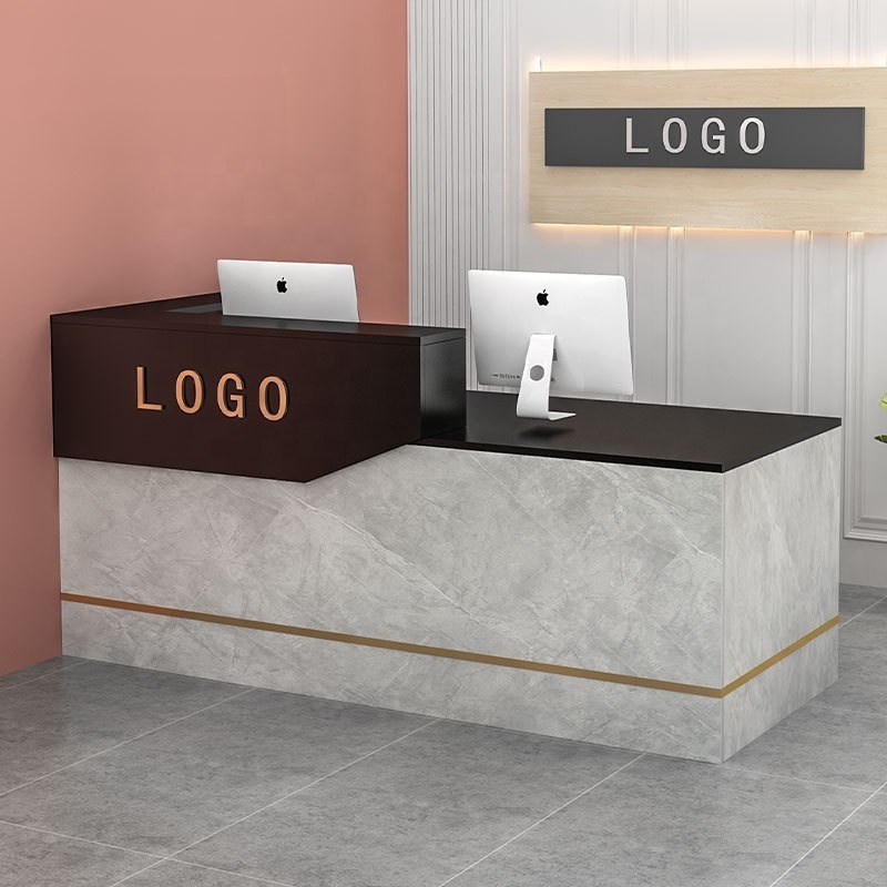 Gaogle Luxury Front Desk Pink White Modern Spa Reception Desk Counter For Beauty Salon