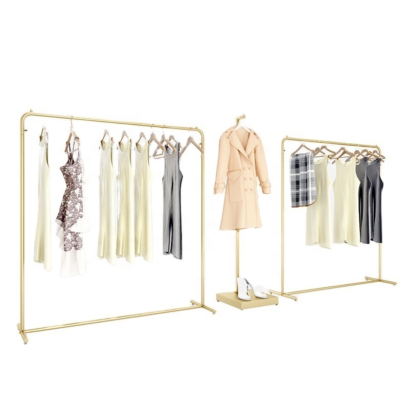 Fashion Boutique Gold Garment Metal Wall Mounted Hanging Shelves Clothing Hanger Display Rack For Clothes Boutique