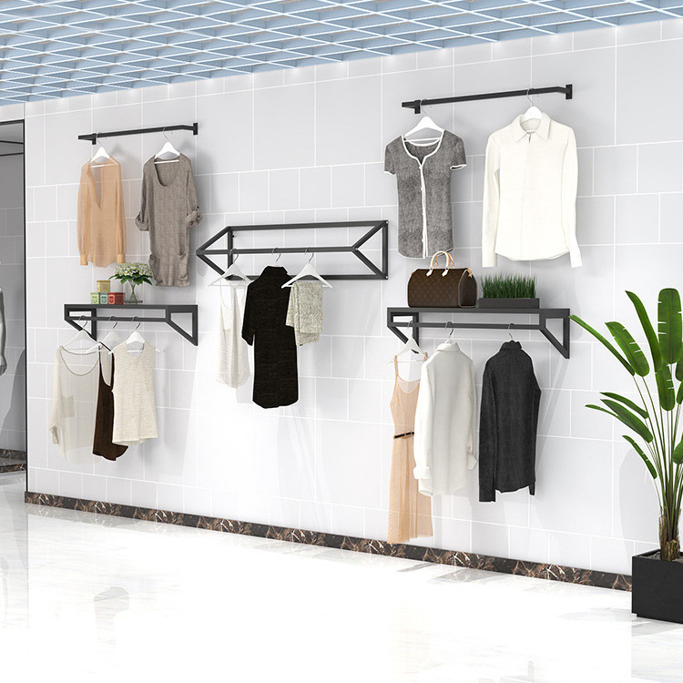 Heavy Duty Detachable Garment Bar Space-Saving Wall Mount Clothes Black Hanger Rack For Clothing Store V Shape