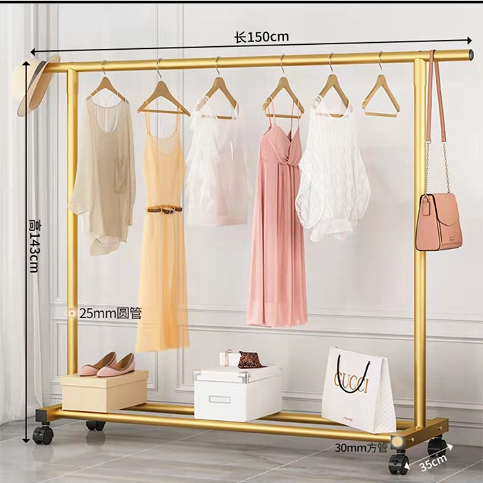 Freestanding White Gold Coat Rack Store Display with Dry Coat Rack for Clothes and Ergonomic Design