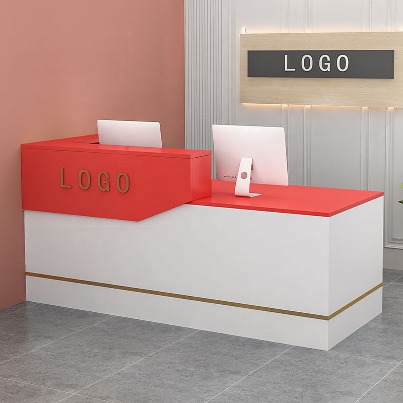 Gaogle Luxury Front Desk Pink White Modern Spa Reception Desk Counter For Beauty Salon