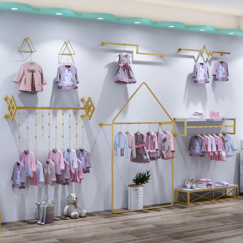 Simple Style Gold Clothing Stand Apparel Retail Kids Clothes Garment clothes hang rack for shop