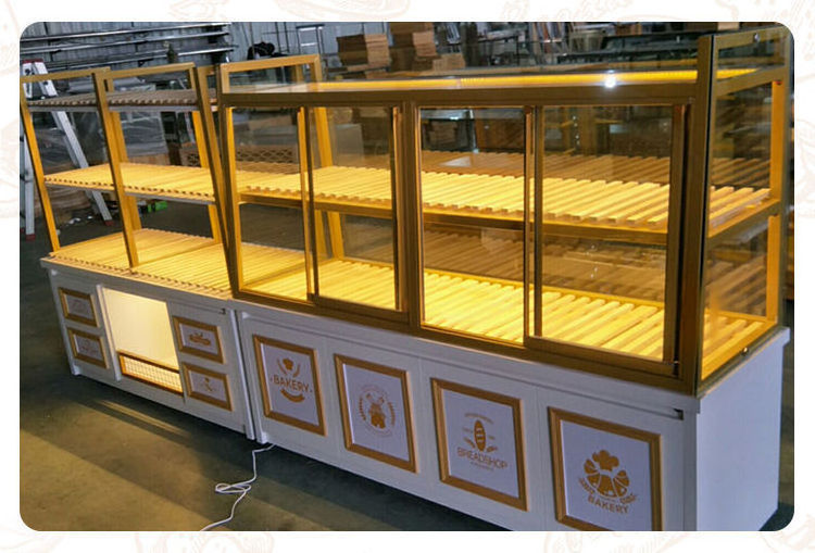 Gondola Bread Display Cabinet Case Custom Bakery Counter Display Decoration Design Wood Bakery Showcase Furniture