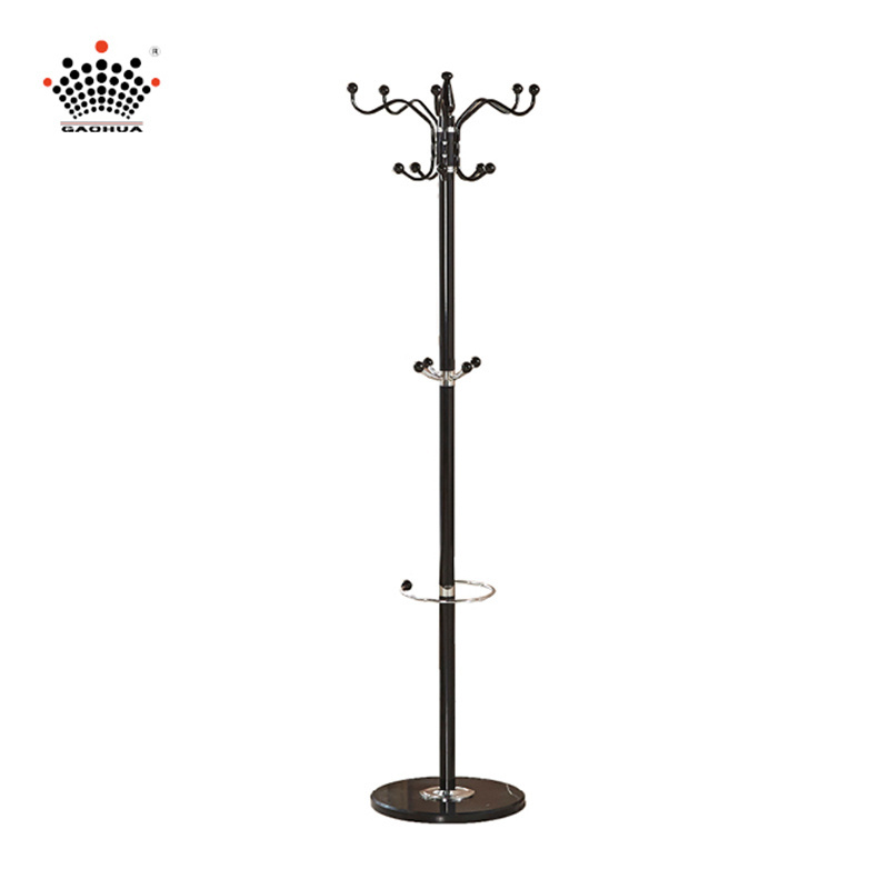 Standing entryway coat rack tree hat hanger holder jacket stand base metal black