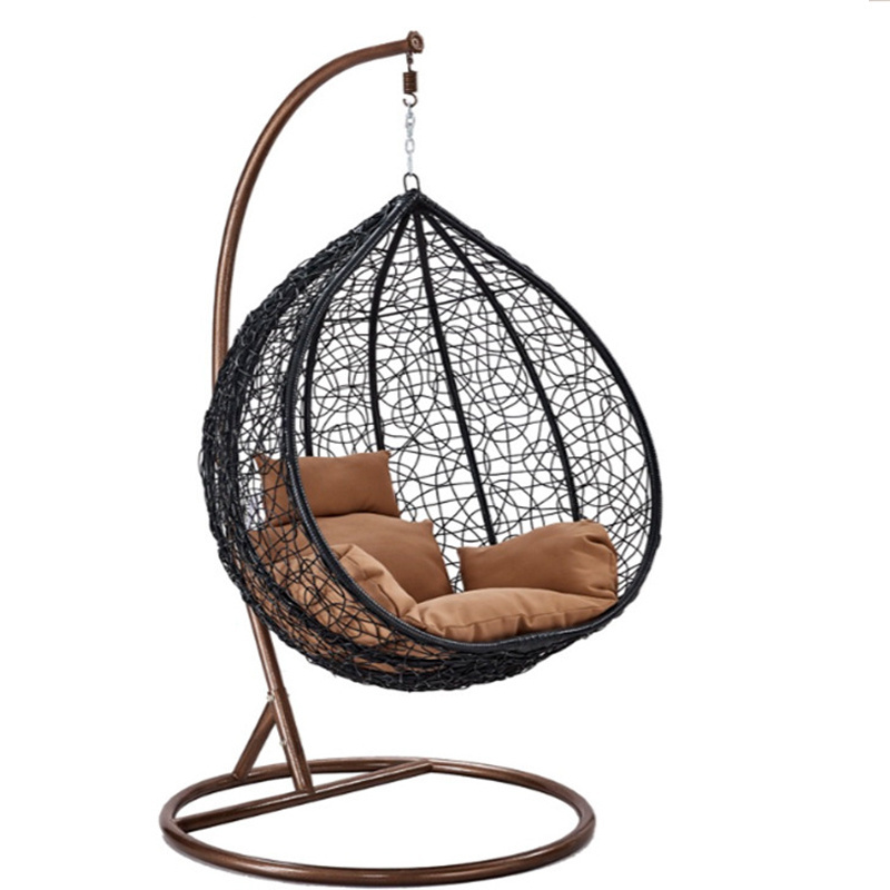 outdoor black rattan circle round shape double nest rope hammock single seat swing chair