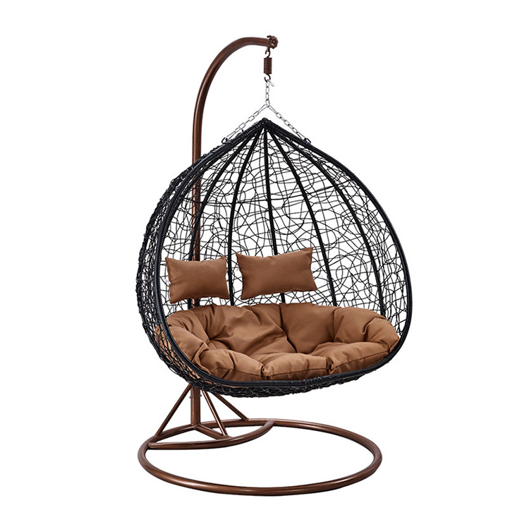 indoor outdoor double rattan pear shape 2 person swing chair with stand