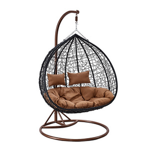 indoor outdoor double rattan pear shape 2 person swing chair with stand