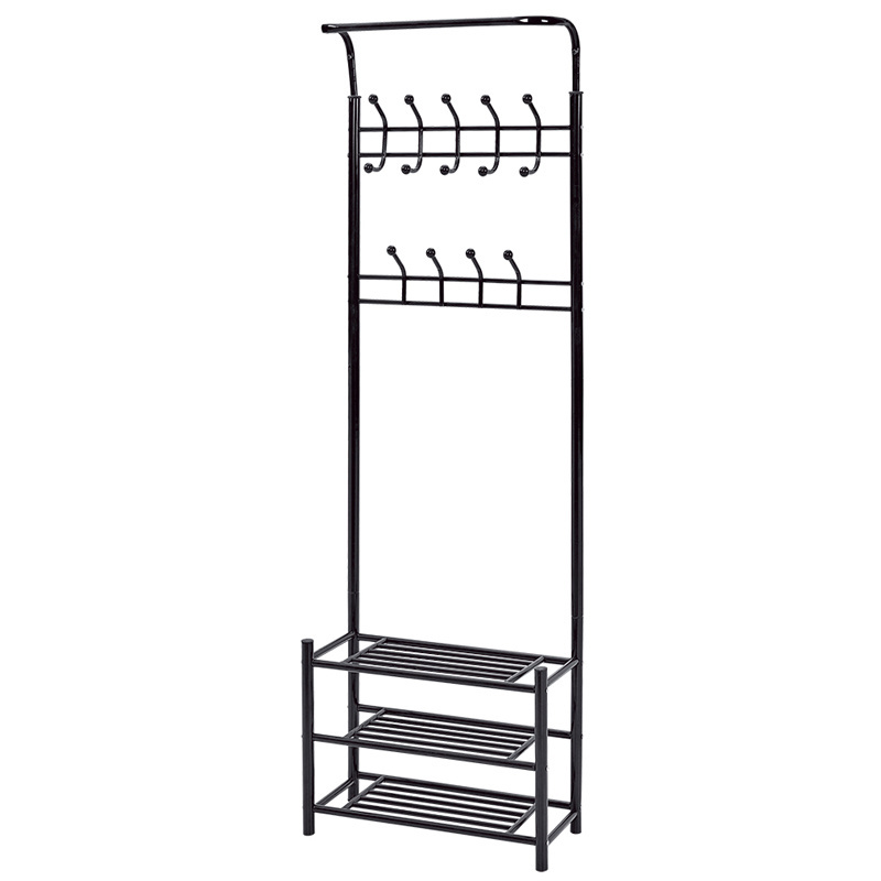 Home Easy Assembly Free Standing Garment Portable Hanger Metal Frame Coat Rack With Shoe Storage Bench