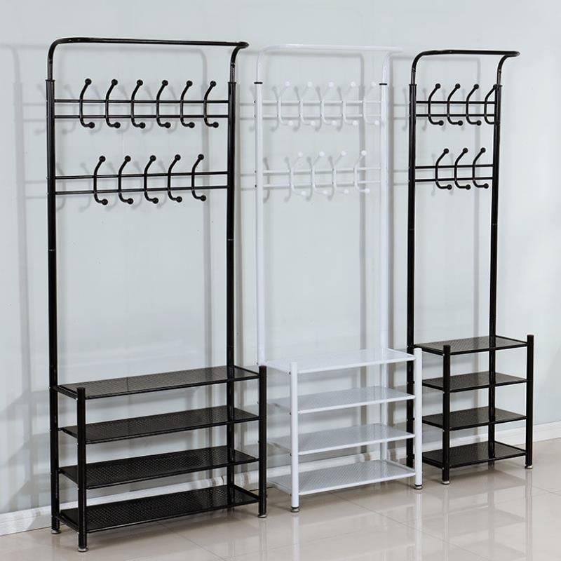 Home Easy Assembly Free Standing Garment Portable Hanger Metal Frame Coat Rack With Shoe Storage Bench