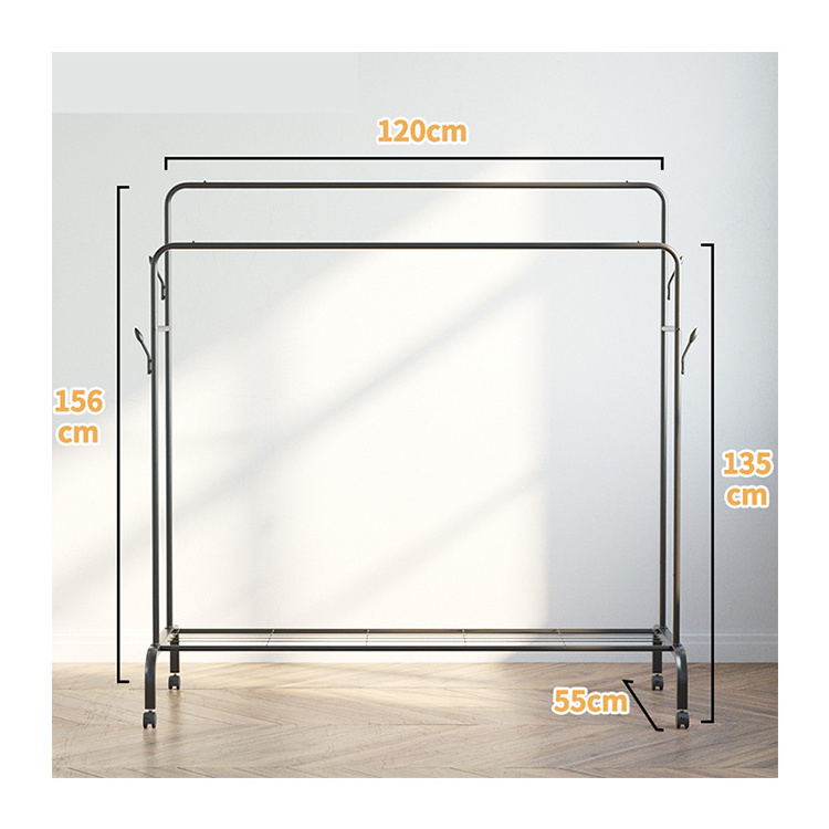 rolling clothing rack shelves stand up wrought iron double pole clothing rack holder