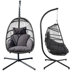 hotel modern outdoor rattan hanging round wicker swing bed patio adult seat oval shaped pear shape stand swing chair