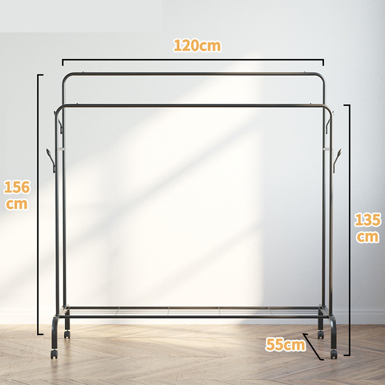 rolling clothing rack shelves stand up wrought iron double pole clothing rack holder