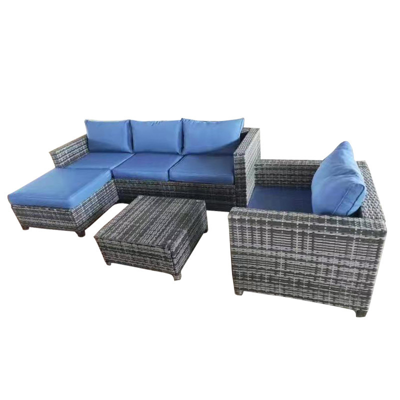 2022 outdoor furniture oversized hotel lounge garden sofa set rope l-shape wicker rattan chair grey garden sets