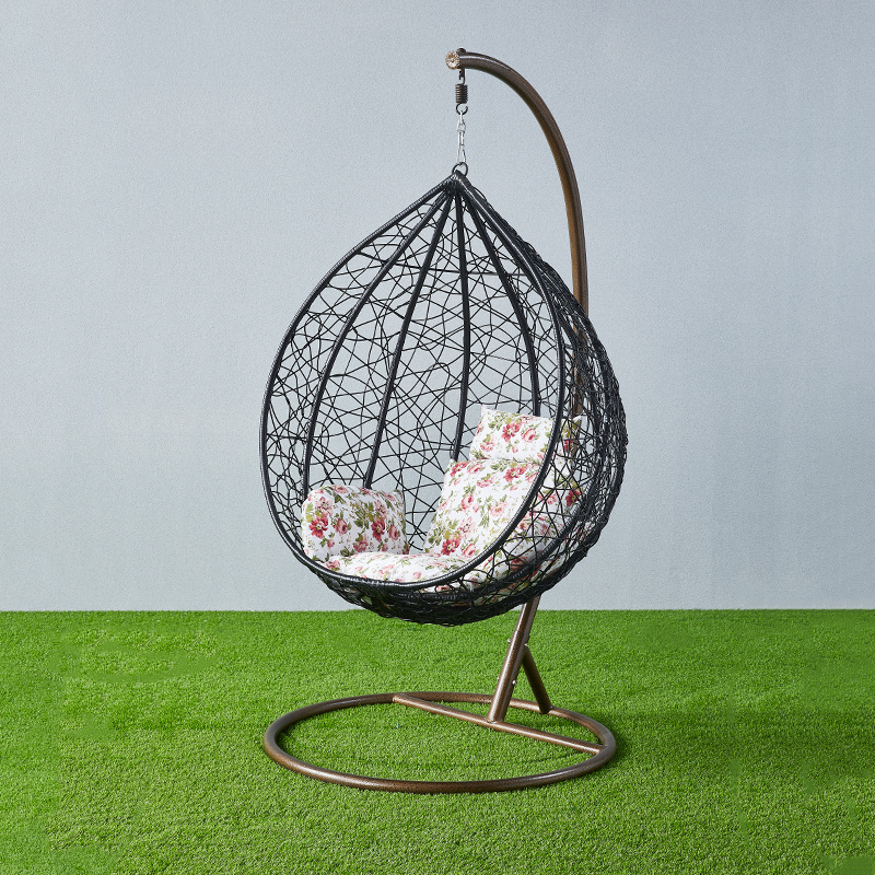 Hot Sale Indoor And Outdoor Furniture Manufacturer Rattan Hanging Egg Chair Patio Swing With Metal Stand