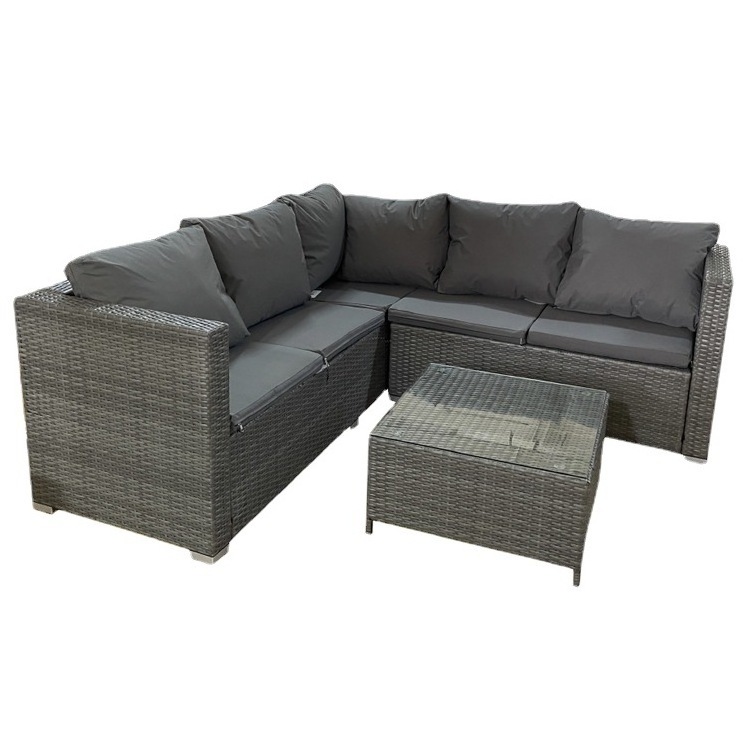 2022 outdoor furniture oversized hotel lounge garden sofa set rope l-shape wicker rattan chair grey garden sets