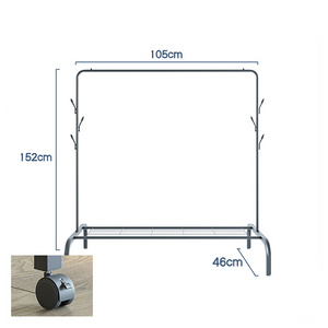 small sturdy portable single pole self free standing movable rolling hanging iron clothes rack and stand