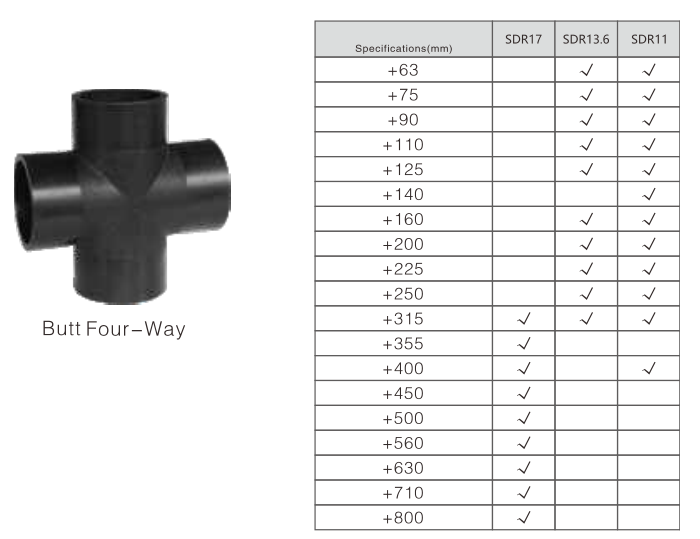 HDPE Water Pipe Fittings Butt Fusion Plastic Quick Reducing Cross Tee 4 way Tee HDPE Fitting for Plumbing system