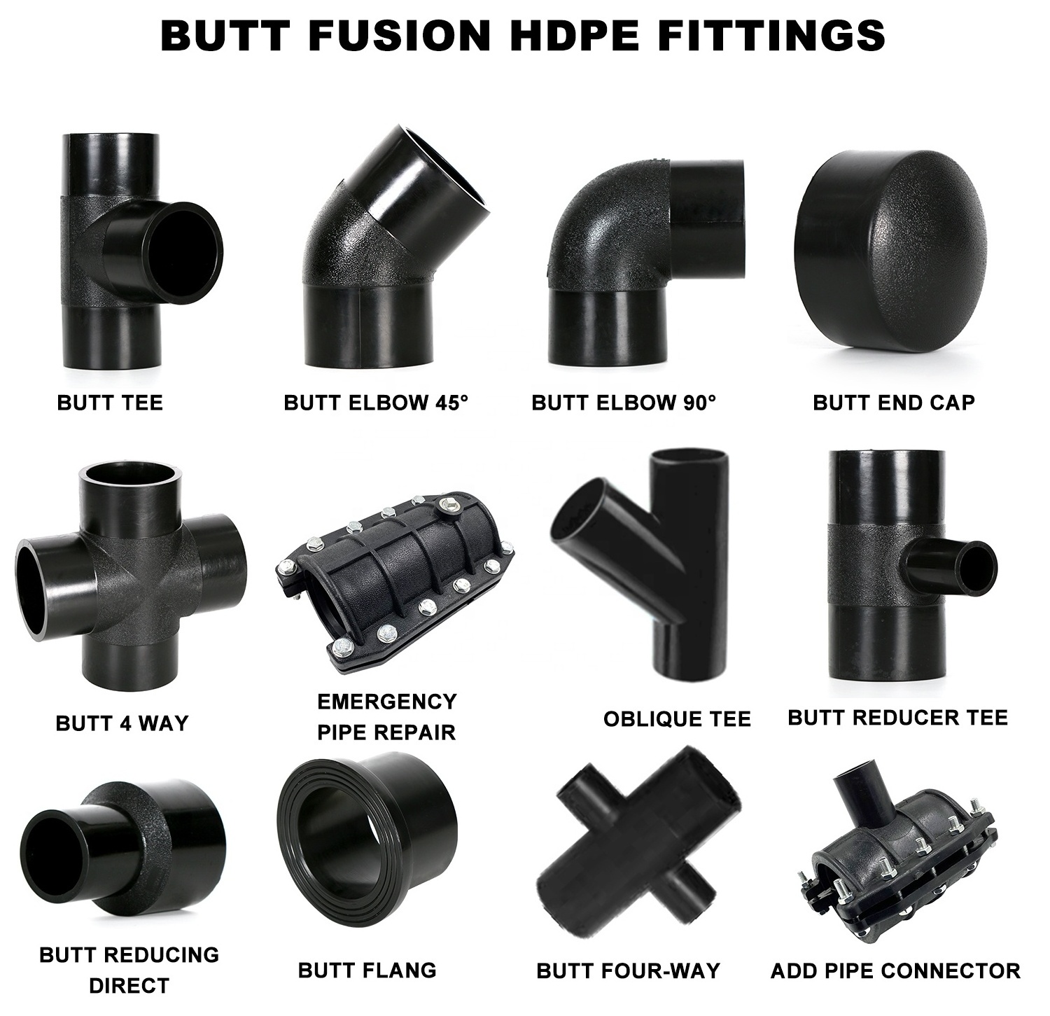 HDPE Water Pipe Fittings Butt Fusion Plastic Quick Reducing Cross Tee 4 way Tee HDPE Fitting for Plumbing system