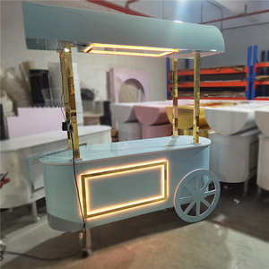 Good Quality White Dessert Display Baby Shower LED Candy Cart With Wheel Food Cart For Parties Wedding Supplies