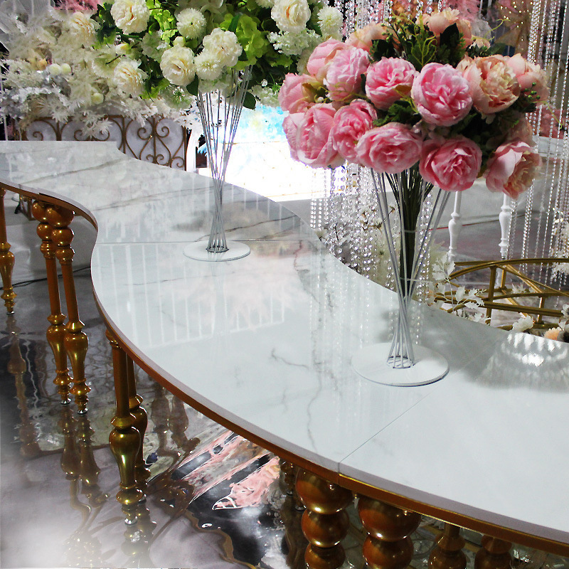 Luxury New Metal White Wedding Half Round Hotel Dinner Table For Event Serpentine Wedding Table