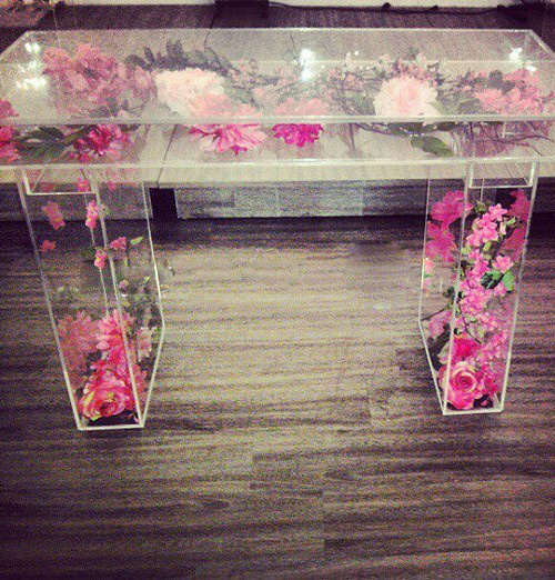 Transparent Acrylic coffee tables Acrylic Bride Table Pure Acrylic Wedding Table With Inside Flowers