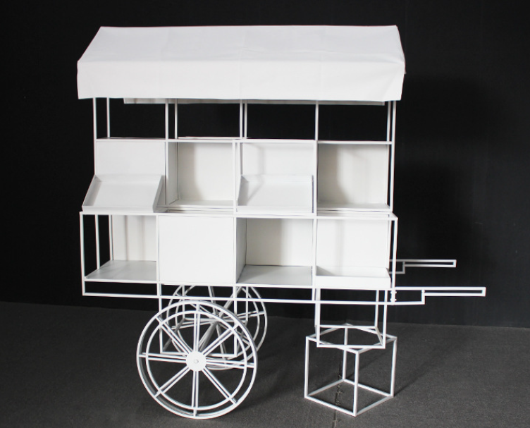 Wedding Float Decoration Metal Flower White Candy Cart Food Cart For Wedding Outdoor Party Events