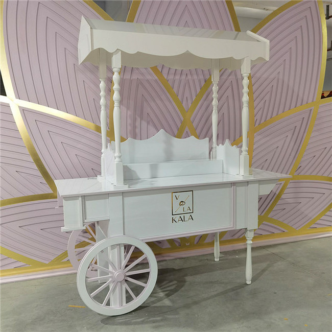 Good Quality White Dessert Display Baby Shower LED Candy Cart With Wheel Food Cart For Parties Wedding Supplies