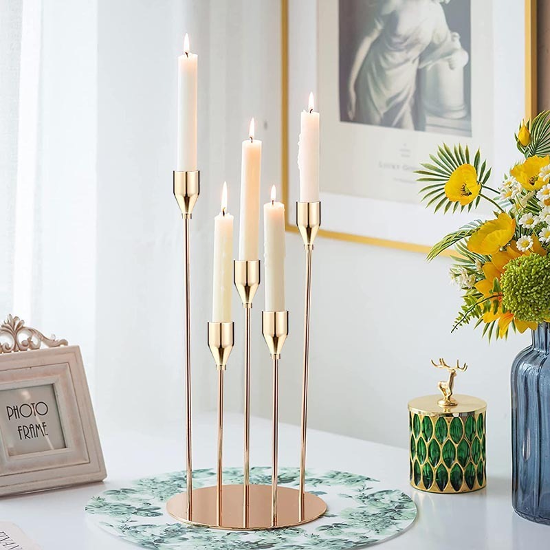 Tall Tapered Metal Gold Candlestick Pillar 5-Arms Candle Holder for Wedding & Christmas Home Table Centerpiece Decoration