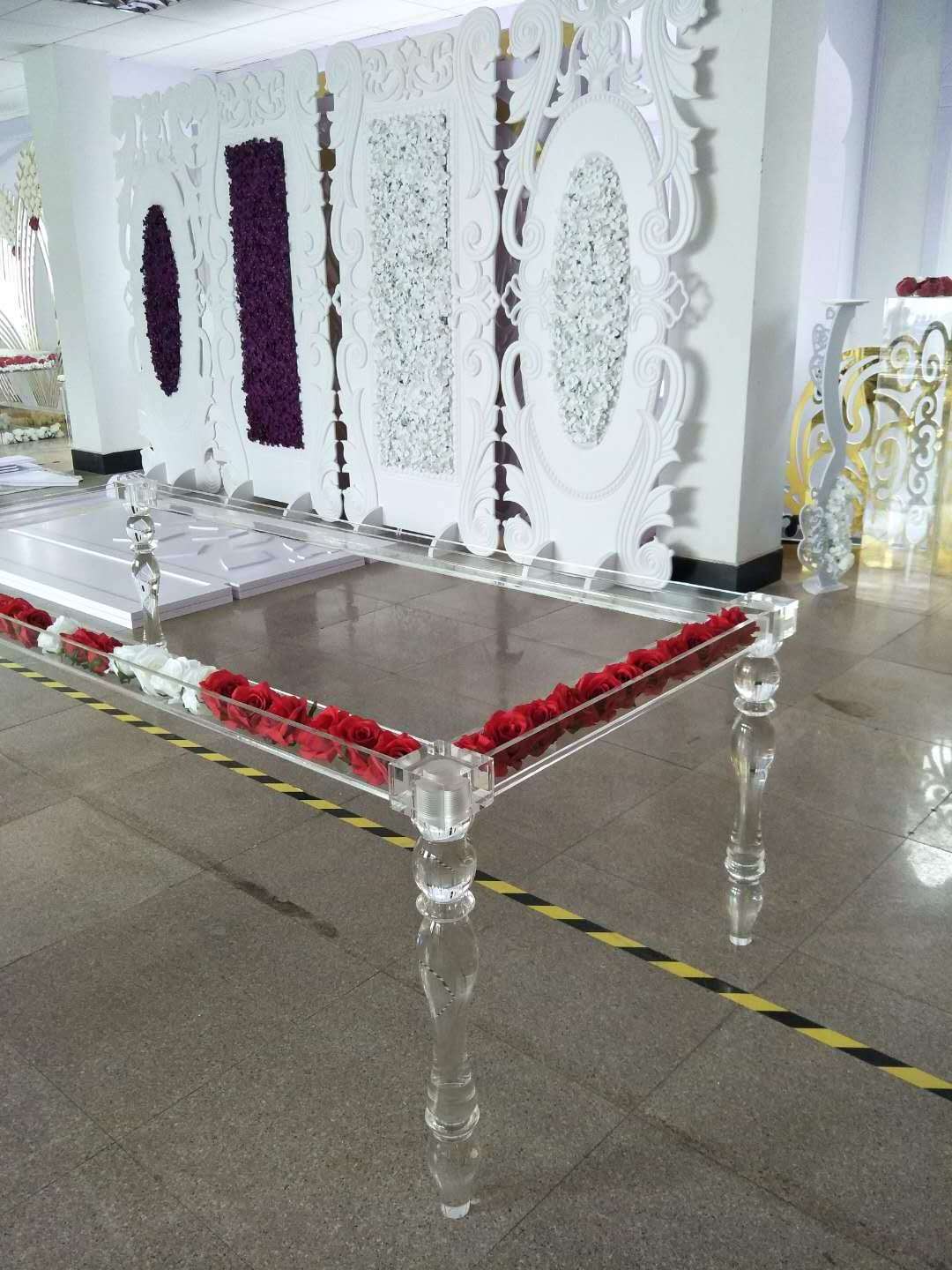 Wedding party decor rectangle transparent Acrylic Cube Table Wedding Cake Table With Round U Shaped Legs